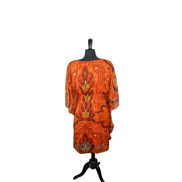 Speed Control Dress Layered Boho Fairy Empire Waist Babydoll Orange L - Picture 3 of 4